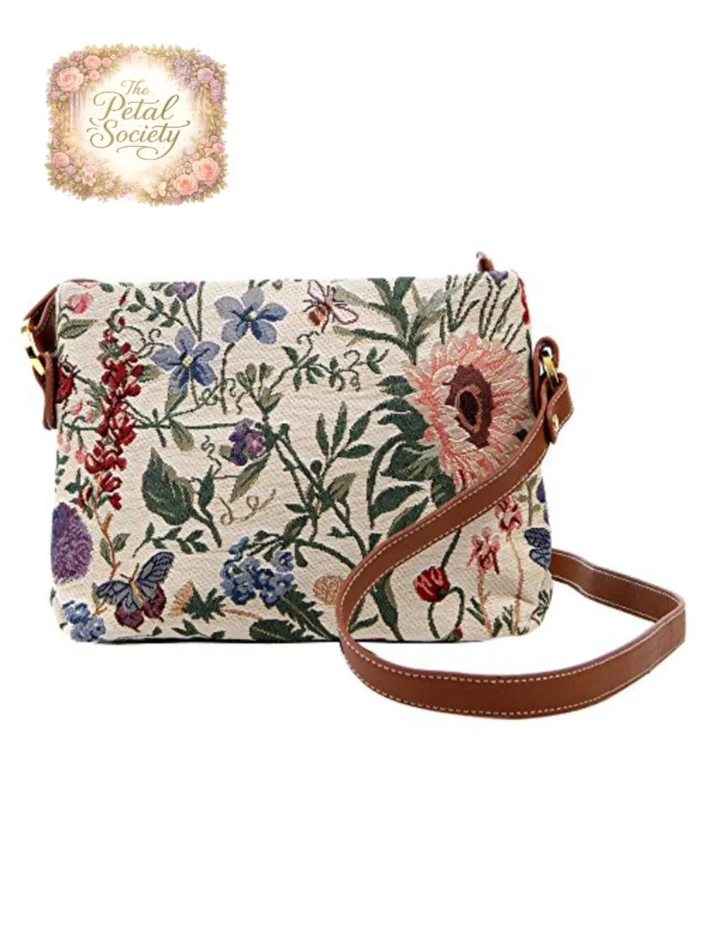 Tapestry Convertible Crossbody Shoulder Bag Faux Leather Accents Zip Top
